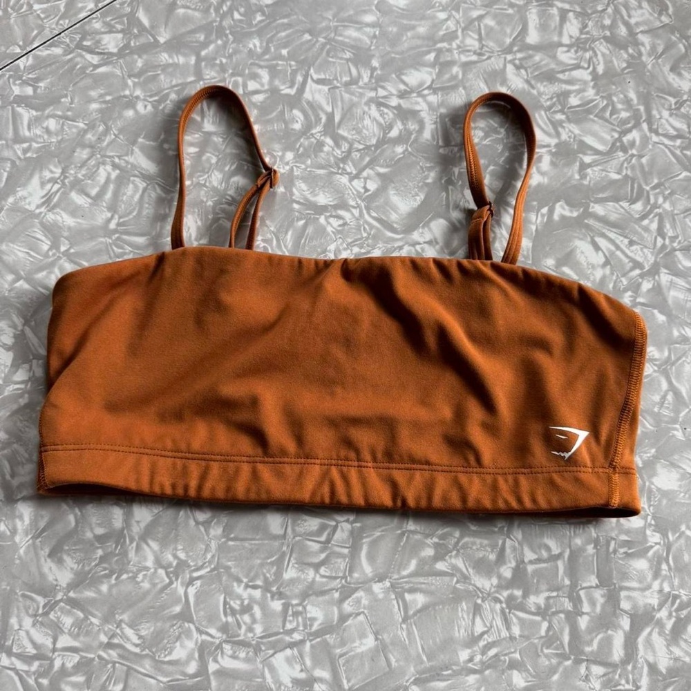 Gymshark Bandeau Sports Bra in Nutmeg Brown, size Medium
